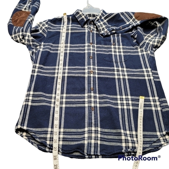J. Crew Blue And White Plaid Flannel Button Down Elbow Patch Casual Shirt Medium - Picture 5 of 6
